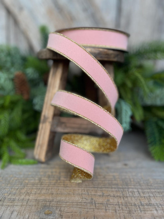 1" Blush Pink & Gold Ribbon, Farrisilk Ribbon, Gold Gleam Ribbon, Light Pink Ribbon, Christmas Ribbon, Pink Christmas Ribbon, RS203-22