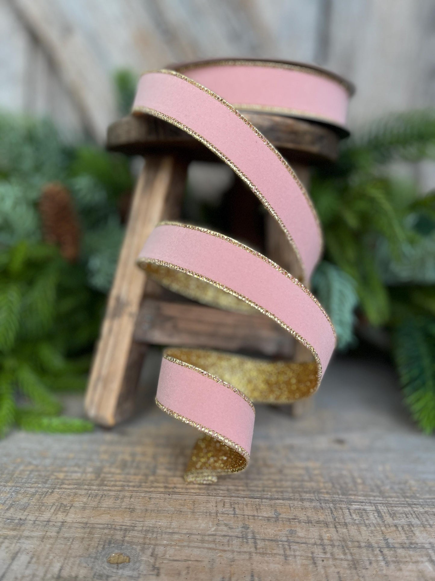 1" Blush Pink & Gold Ribbon, Farrisilk Ribbon, Gold Gleam Ribbon