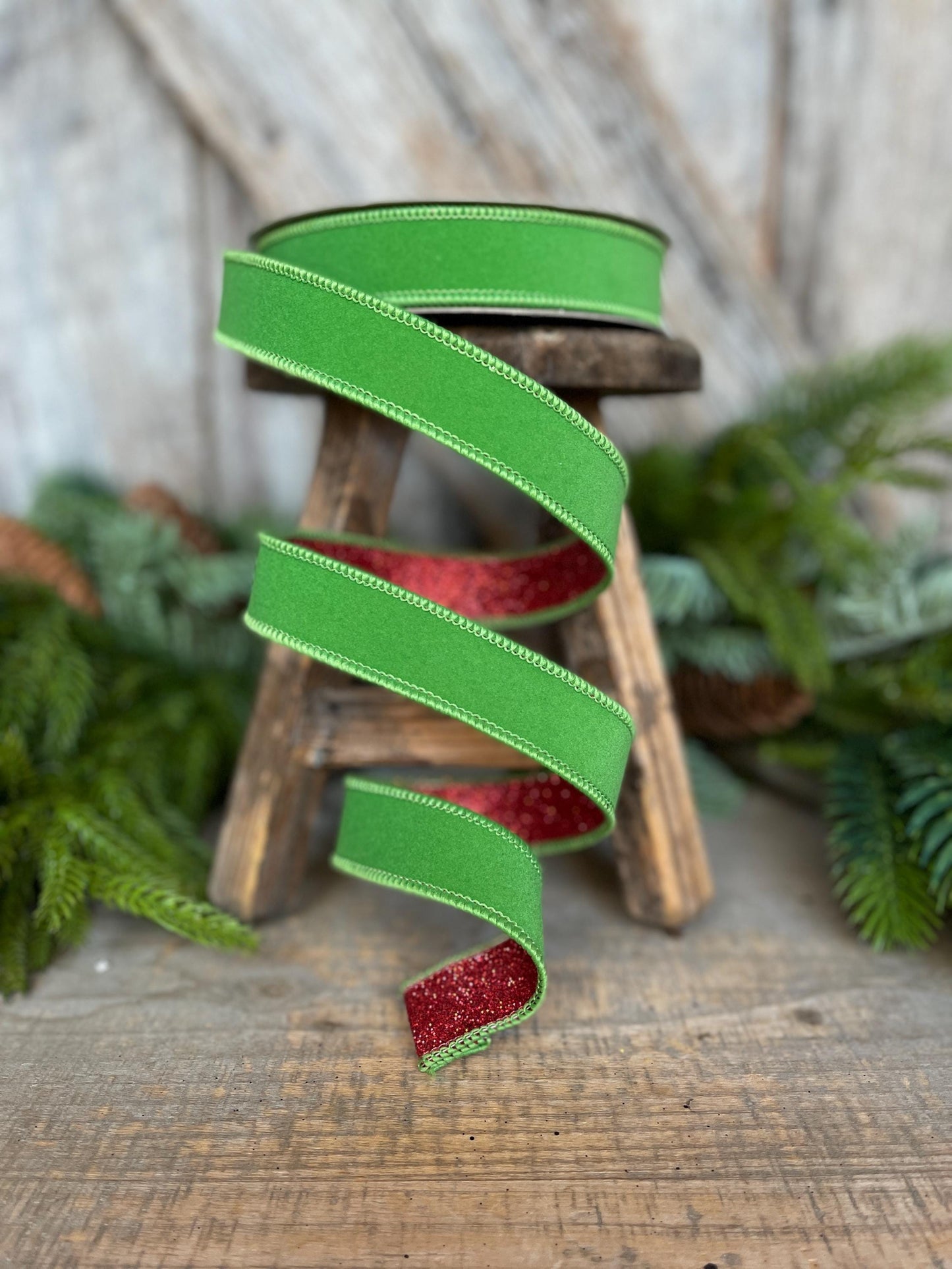 1" Lime Green & Red Ribbon, Farrisilk Ribbon, Green Red Fusion Ribbon