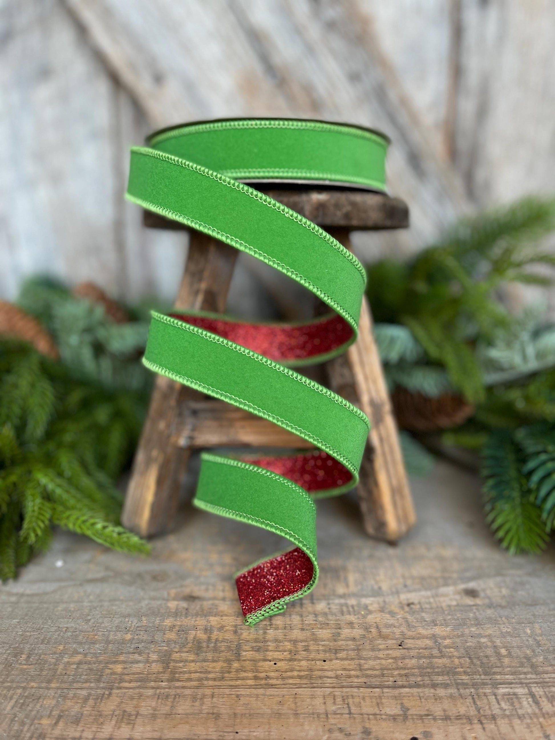 1" Lime Green & Red Ribbon, Farrisilk Ribbon, Green Red Fusion Ribbon