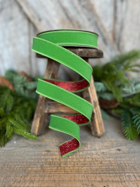 1" Lime Green & Red Ribbon, Farrisilk Ribbon, Green Red Fusion Ribbon, Whimsical Christmas, Christmas Ribbon, RS200-47