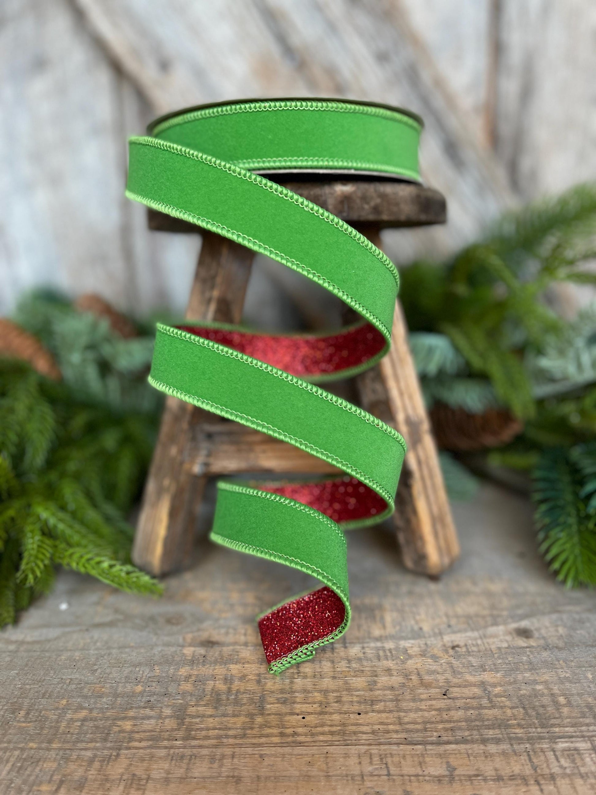 1" Lime Green & Red Ribbon, Farrisilk Ribbon, Green Red Fusion Ribbon