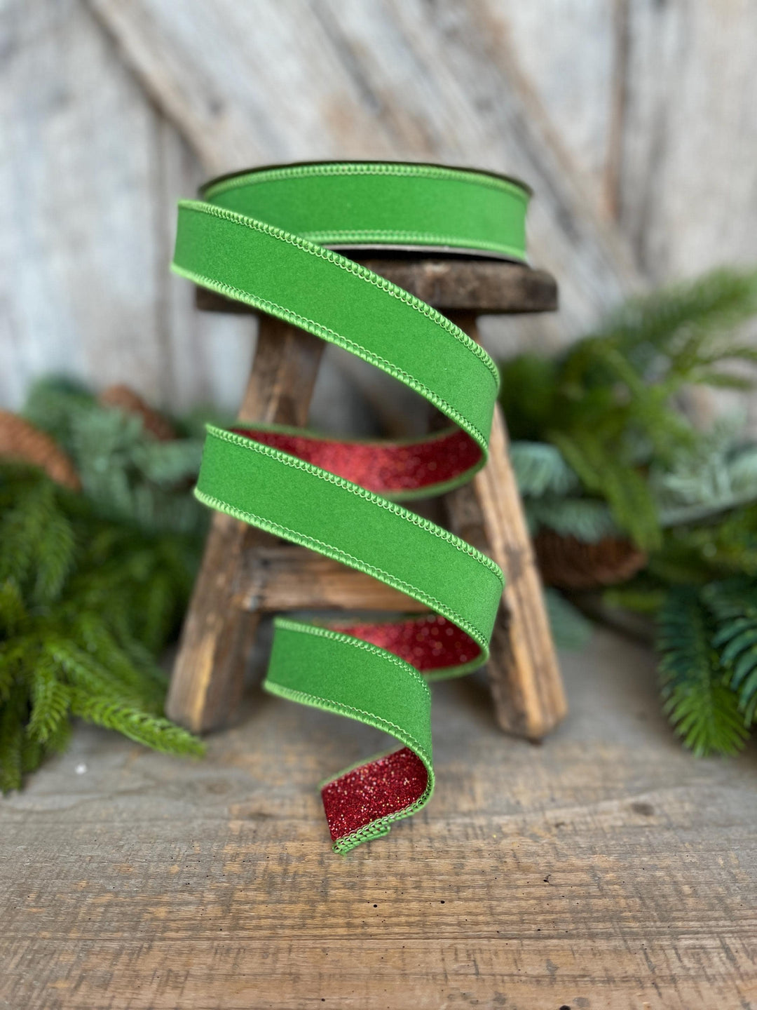 1" Lime Green &amp; Red Ribbon, Farrisilk Ribbon, Green Red Fusion Ribbon