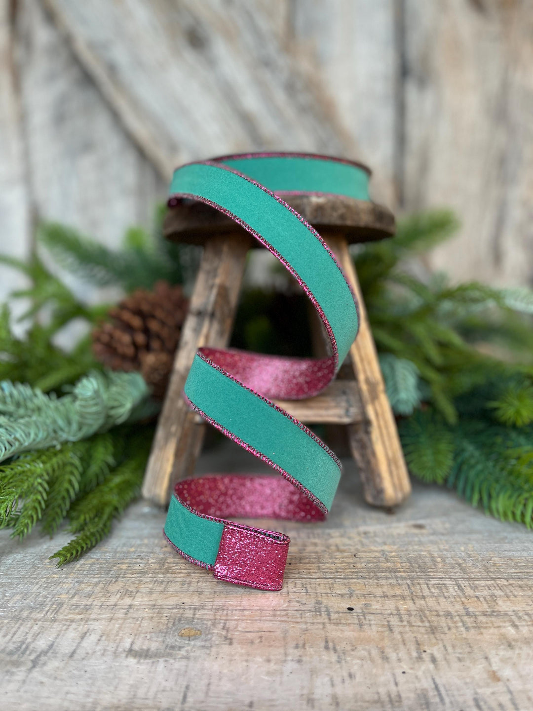 1" Teal &amp; Hot Pink Fusion Ribbon, Farrisilk Ribbon, Teal