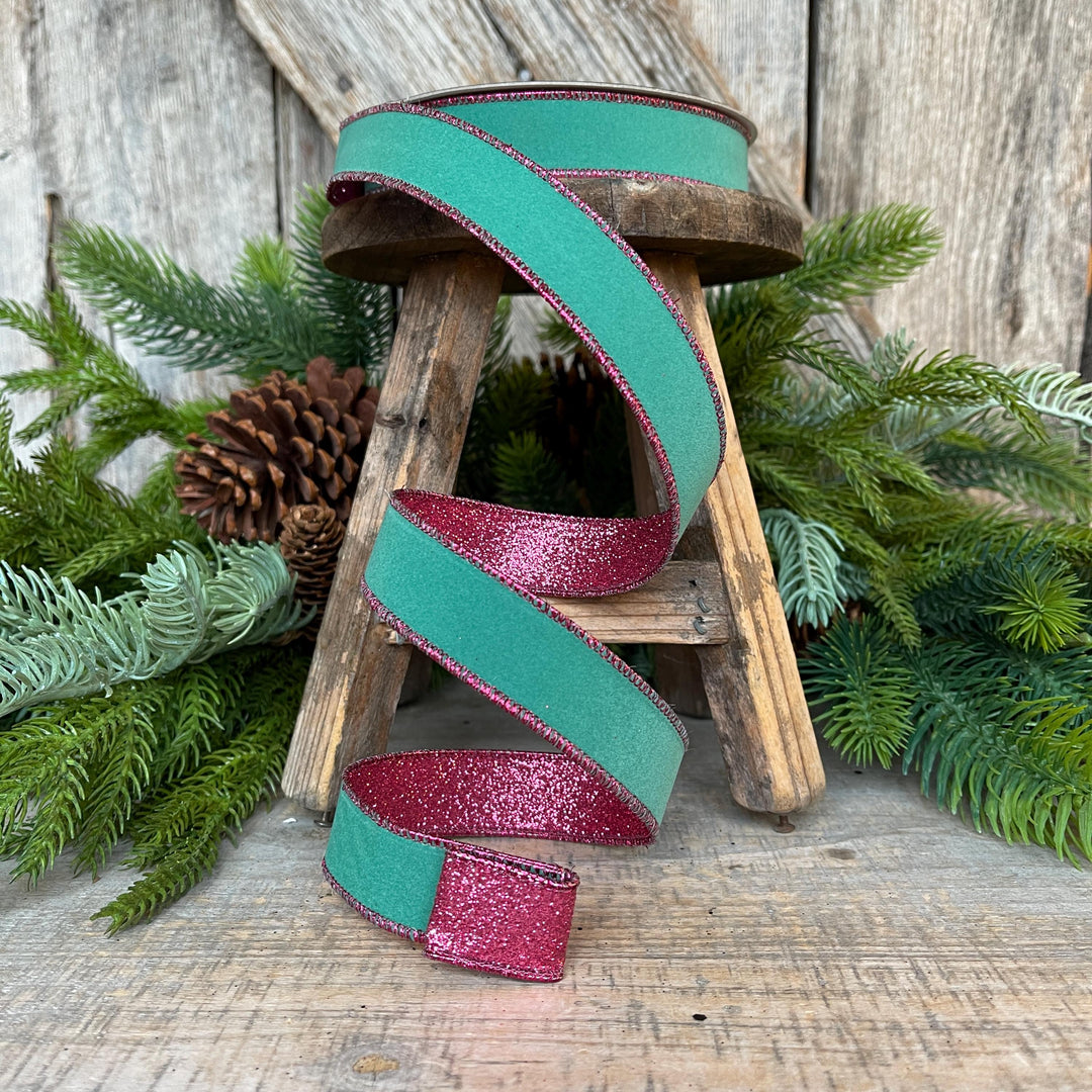 1" Teal &amp; Hot Pink Fusion Ribbon, Farrisilk Ribbon, Teal