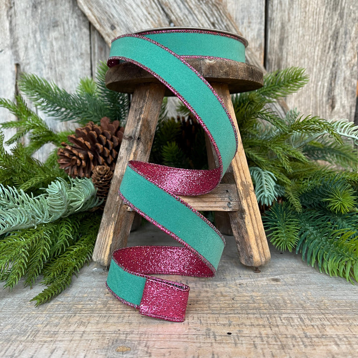 1" Teal &amp; Hot Pink Fusion Ribbon, Farrisilk Ribbon, Teal