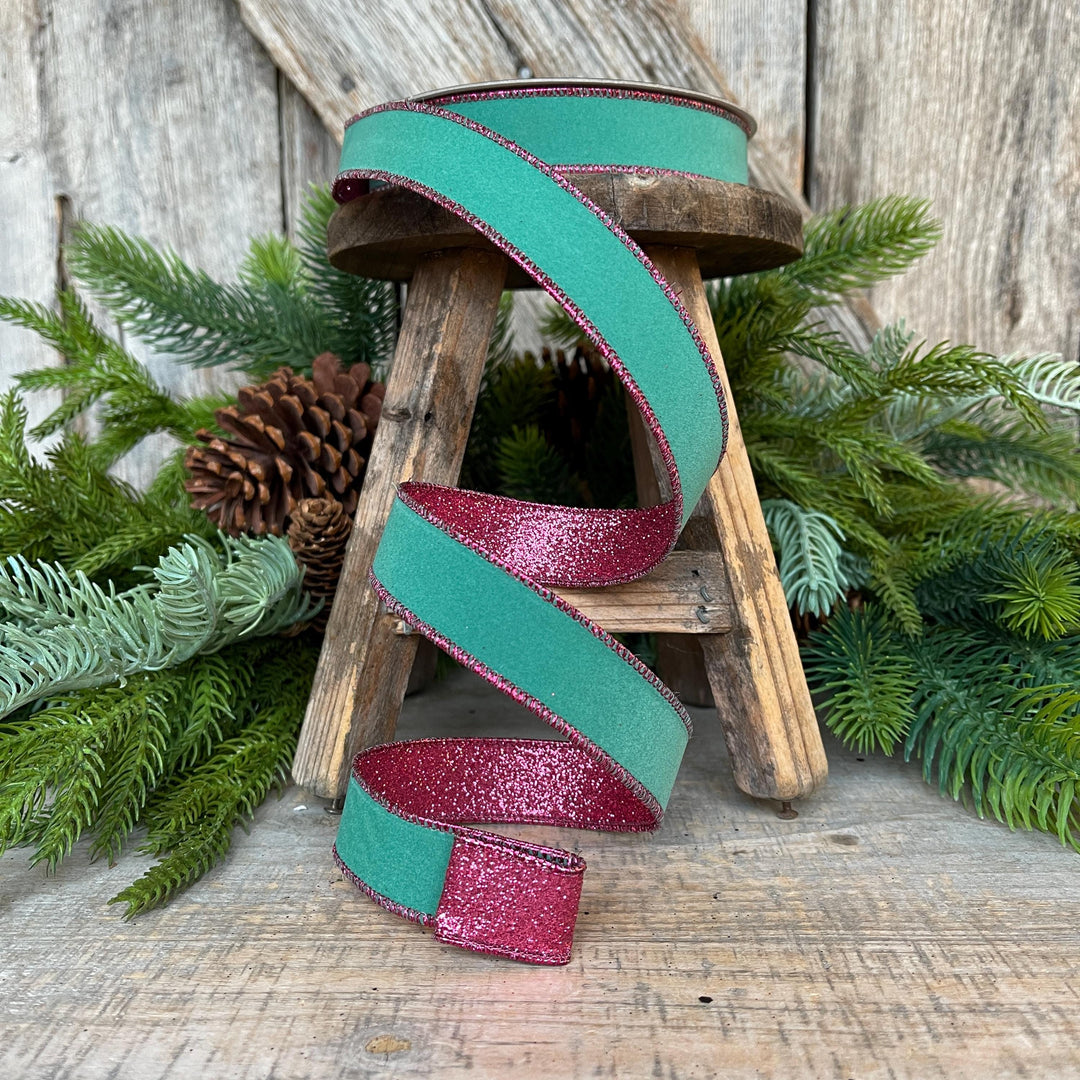 1" Teal &amp; Hot Pink Fusion Ribbon, Farrisilk Ribbon, Teal