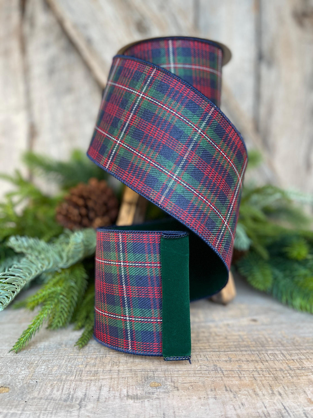 4" Blue Westchester Plaid Ribbon, Farrisilk Ribbon, Traditional Christmas Plaid Ribbon