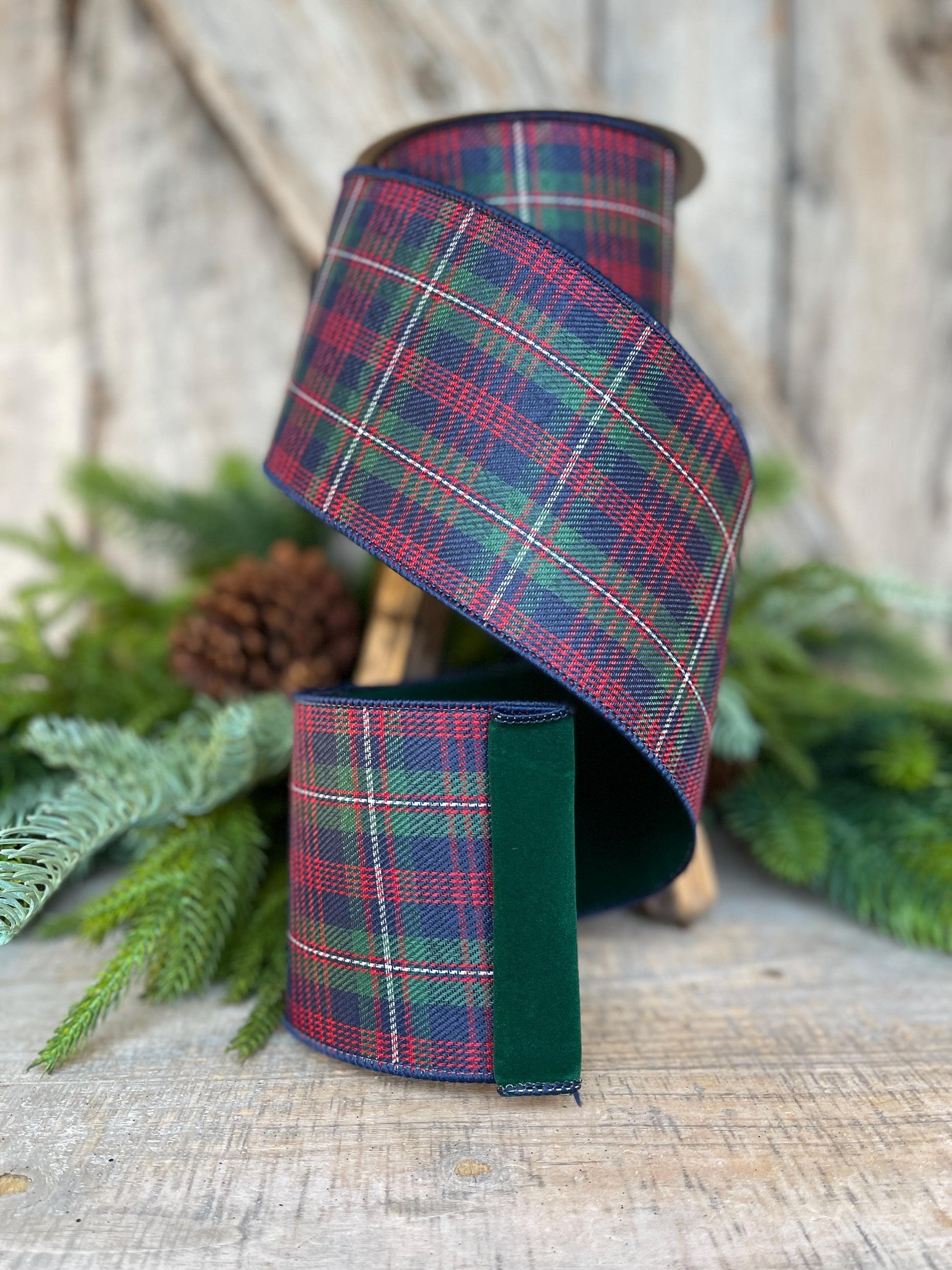4" Blue Westchester Plaid Ribbon, Farrisilk Ribbon, Traditional Christmas Plaid Ribbon