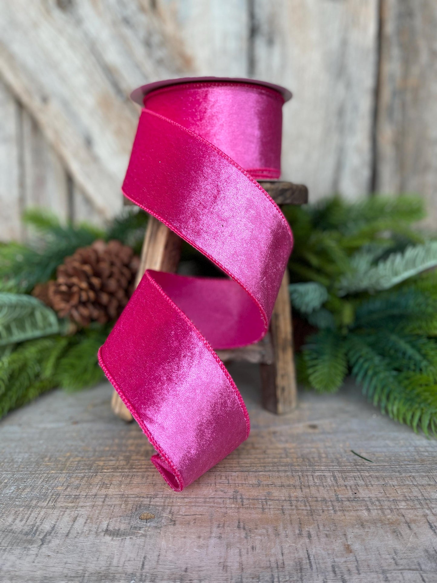 2.5 Hot pink Velveteen ribbon, wired ribbon