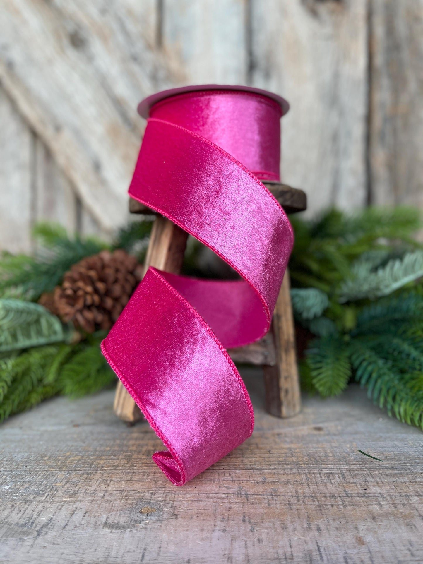 2.5 Hot pink Velveteen ribbon, wired ribbon