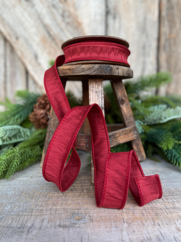 1” Deep Red Dupioni Ribbon, ribbon, wired ribbon