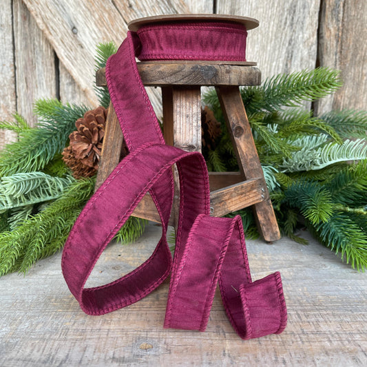 1” Wine Berry Ribbon, ribbon, wired ribbon, Christmas Ribbon, Deep Burgandy Ribbon, Plum colored ribbon