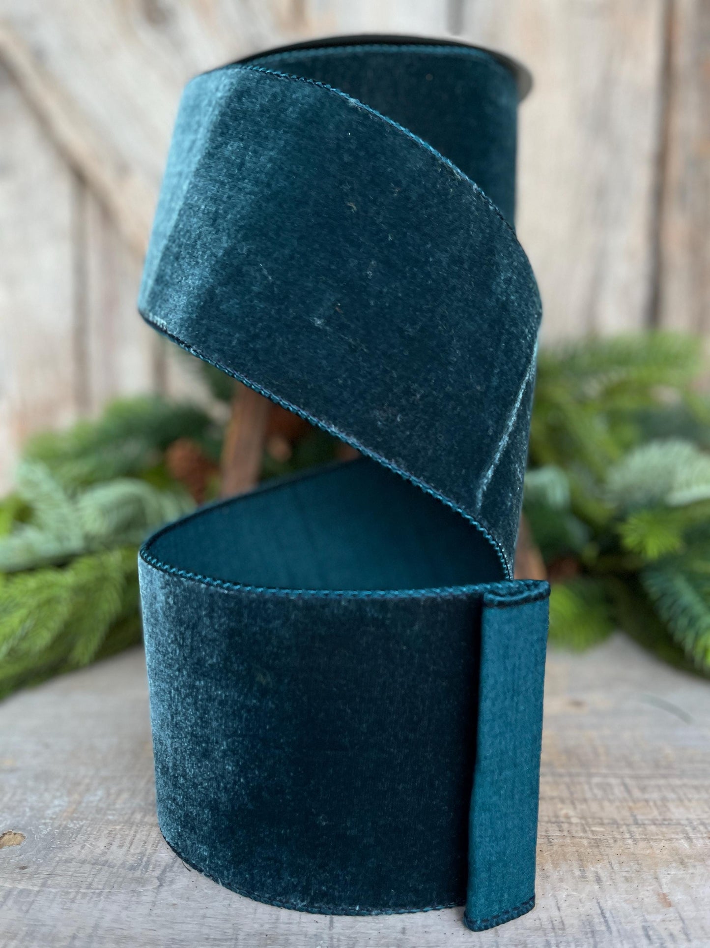 4" Dark Teal Velvet Luster RIbbon, Farrisilk Ribbon, Dark Teal Velvet RIbbon, Wired RIbbon, Designer RIbbon, Velvet Ribbon, RG804-19