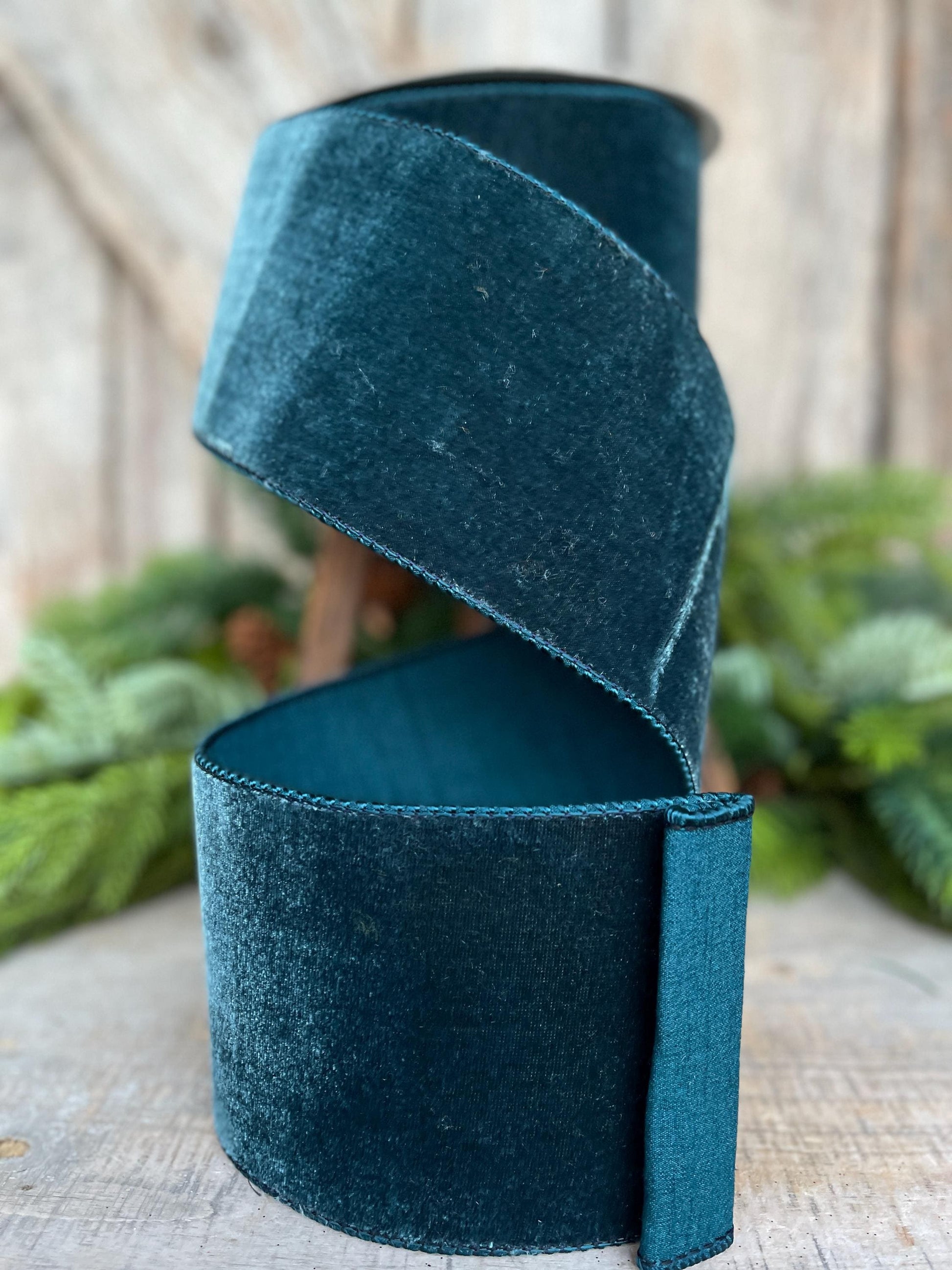 4" Dark Teal Velvet Luster RIbbon, Farrisilk Ribbon, Dark Teal Velvet RIbbon, Wired RIbbon, Designer RIbbon, Velvet Ribbon, RG804-19
