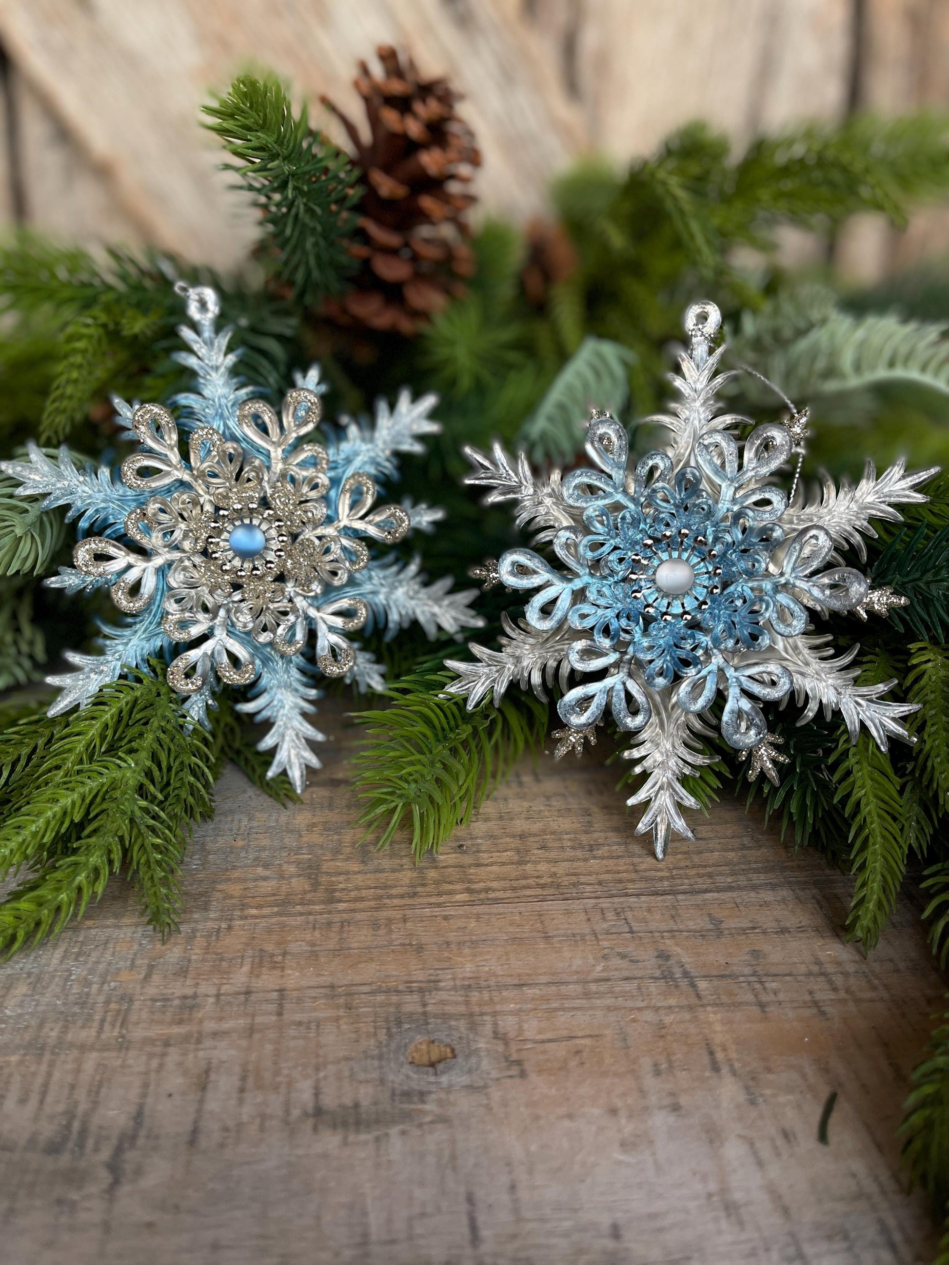 Set of 2 Blue Ornaments, Shatterproof Ornamnents, Blue Christmas Ornaments