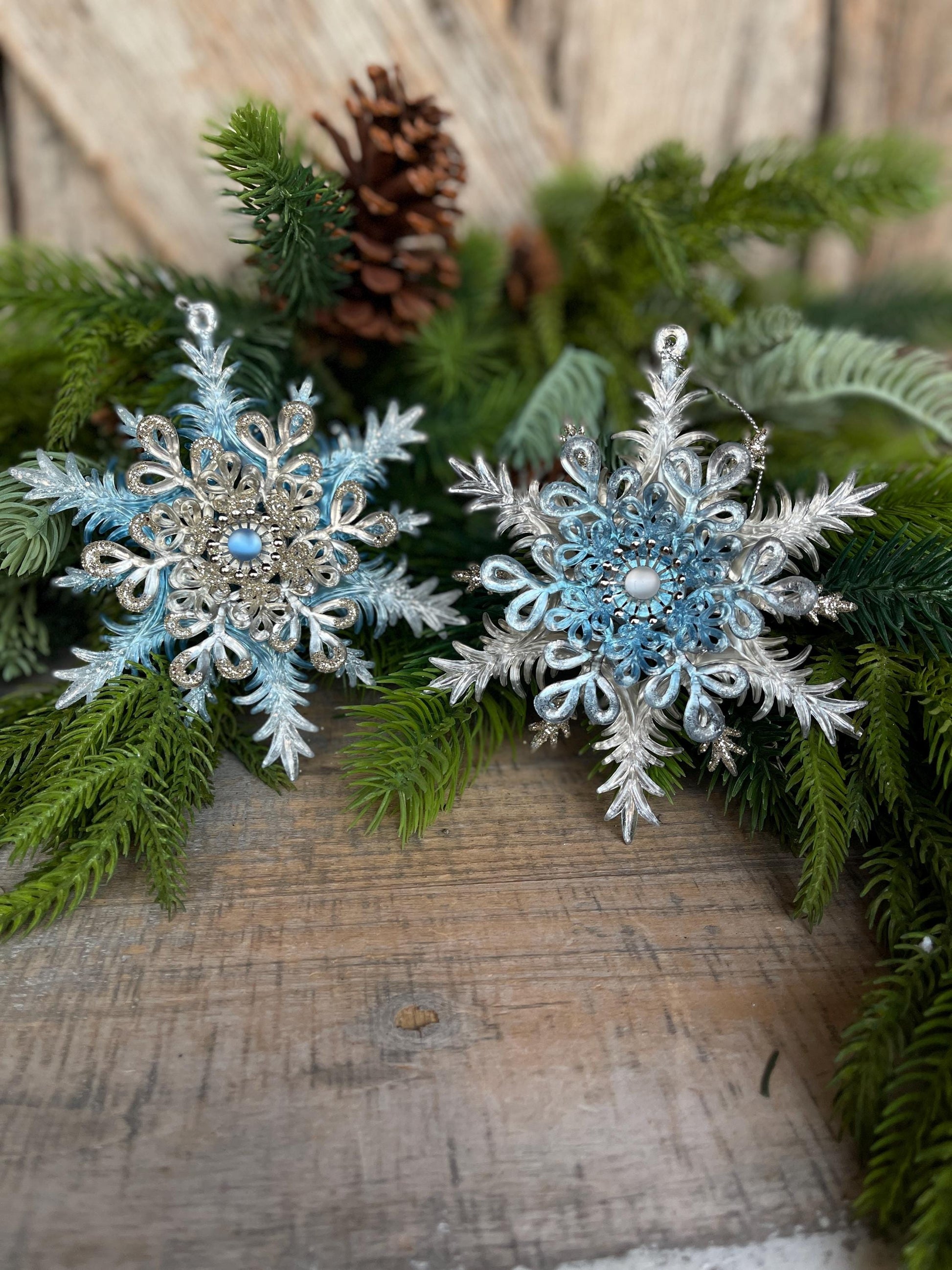 Set of 2 Blue Ornaments, Shatterproof Ornamnents, Blue Christmas Ornaments
