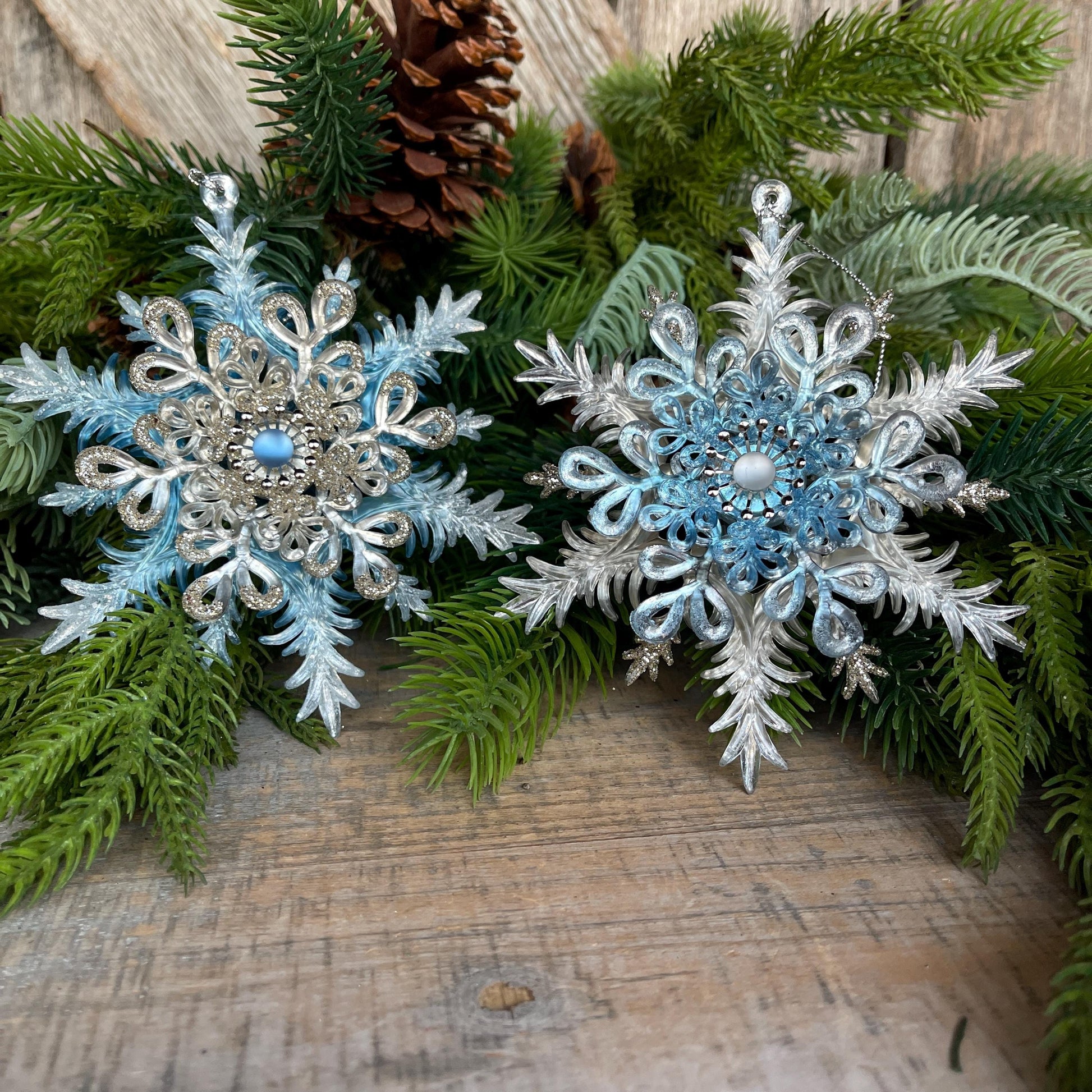 Set of 2 Blue Ornaments, Shatterproof Ornamnents, Blue Christmas Ornaments