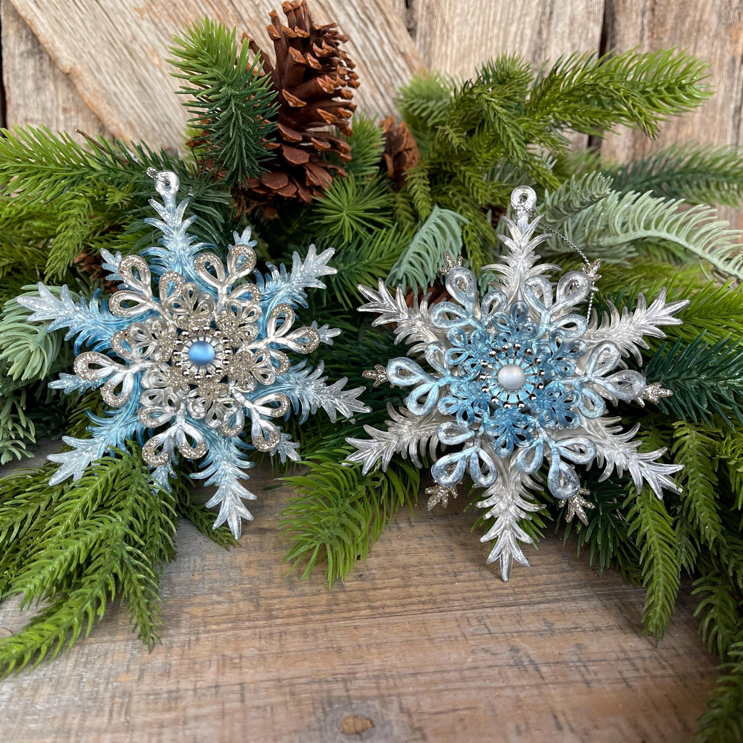 Set of 2 Blue Ornaments, Shatterproof Ornamnents, Blue Christmas Ornaments