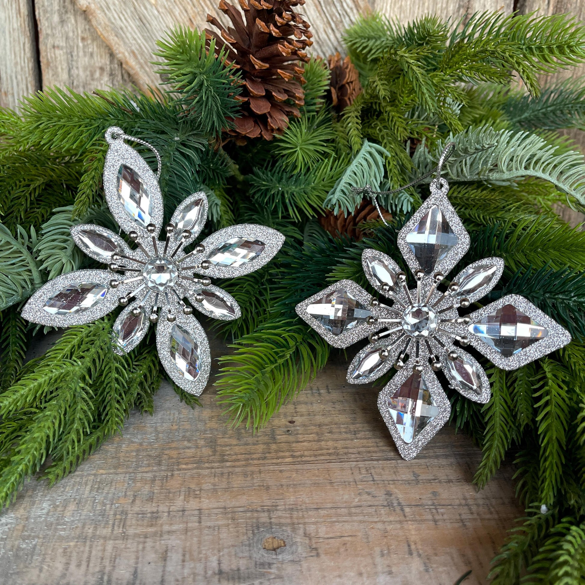 Set of 2 Silver Ornaments, Shatterproof Ornamnents, Silver Christmas Ornaments