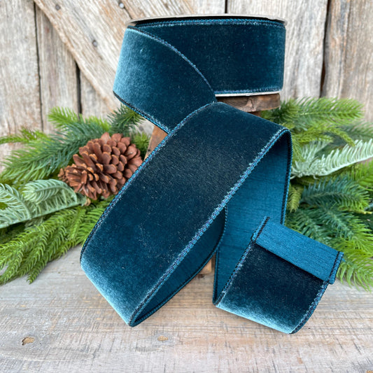 2.5" Dark Teal Velvet Luster RIbbon, Farrisilk Ribbon, Dark Teal Velvet RIbbon, Wired RIbbon, Designer RIbbon, Velvet Ribbon, RG803-19