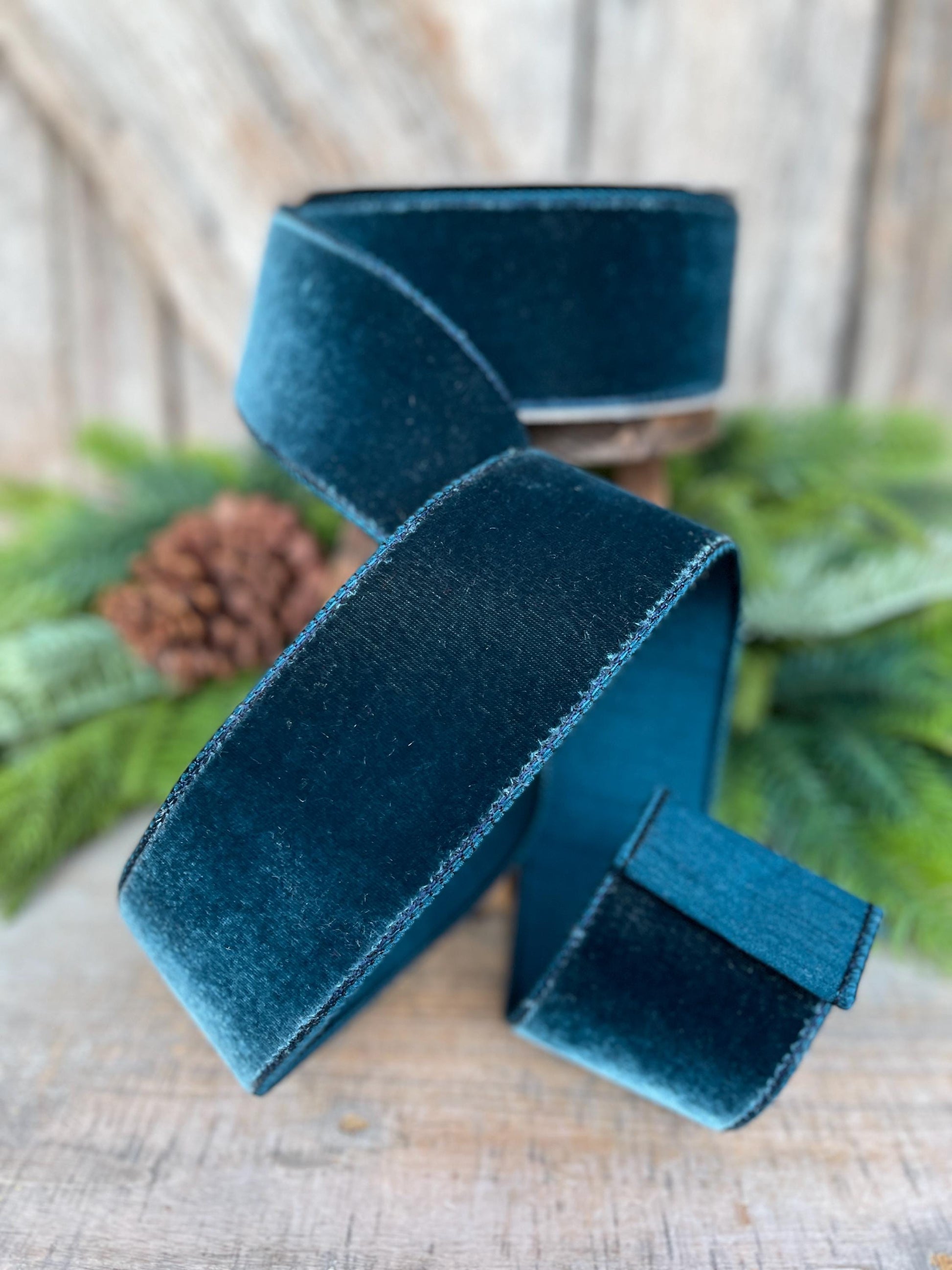 2.5" Dark Teal Velvet Luster RIbbon, Farrisilk Ribbon, Dark Teal Velvet RIbbon, Wired RIbbon, Designer RIbbon, Velvet Ribbon, RG803-19