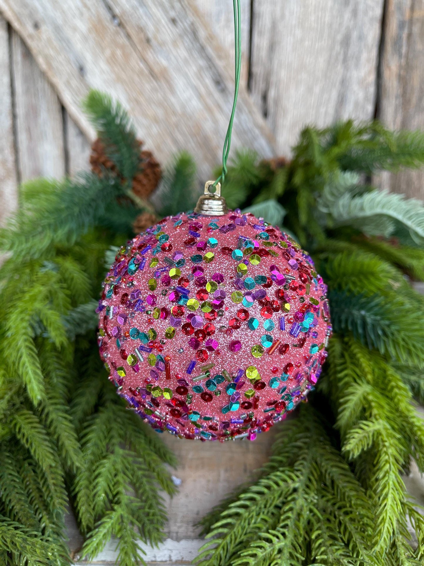 4" Pink Ornament, Pink Speckle Ornament, Farrisilk Ornament