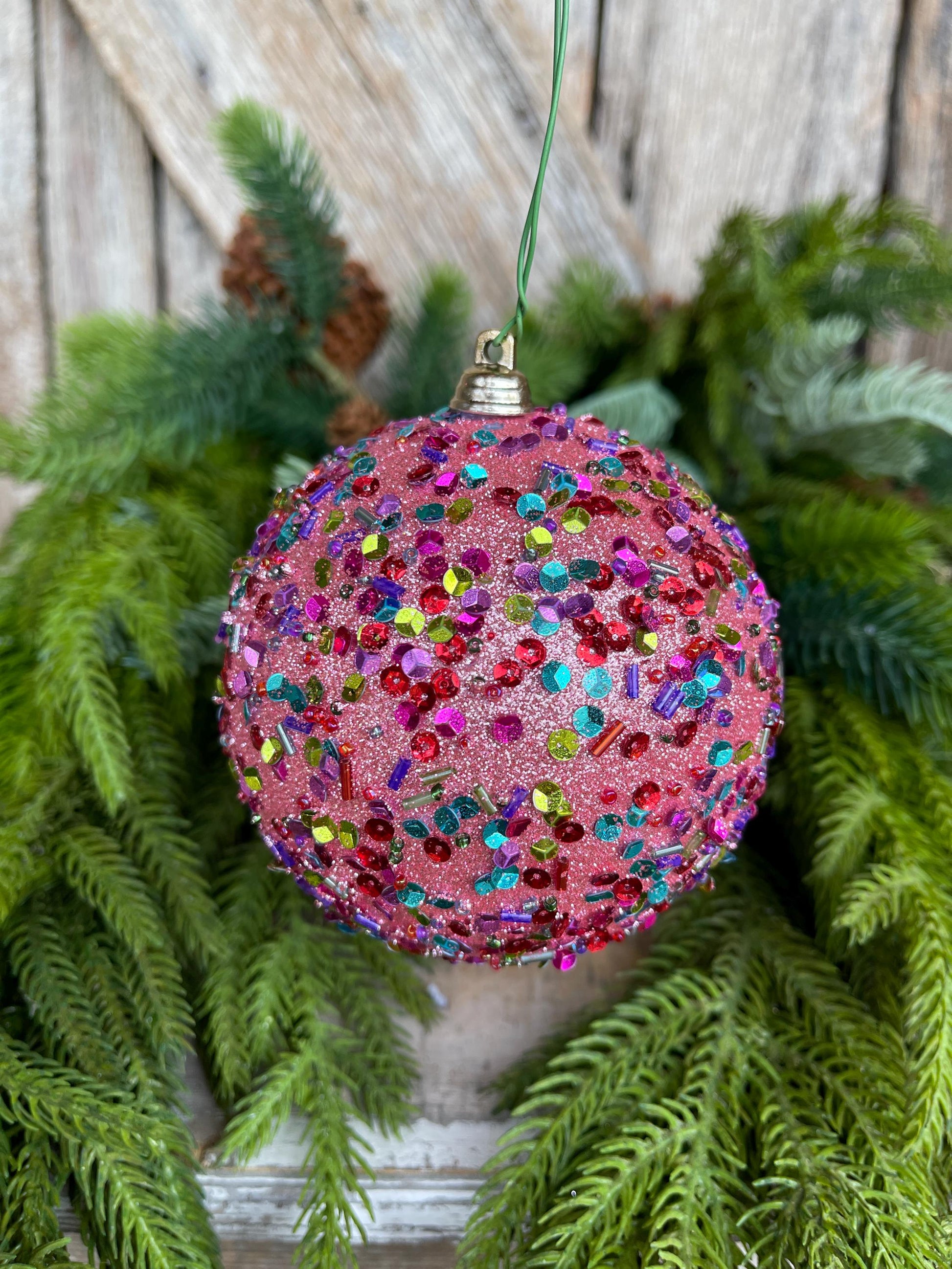 4" Pink Ornament, Pink Speckle Ornament, Farrisilk Ornament