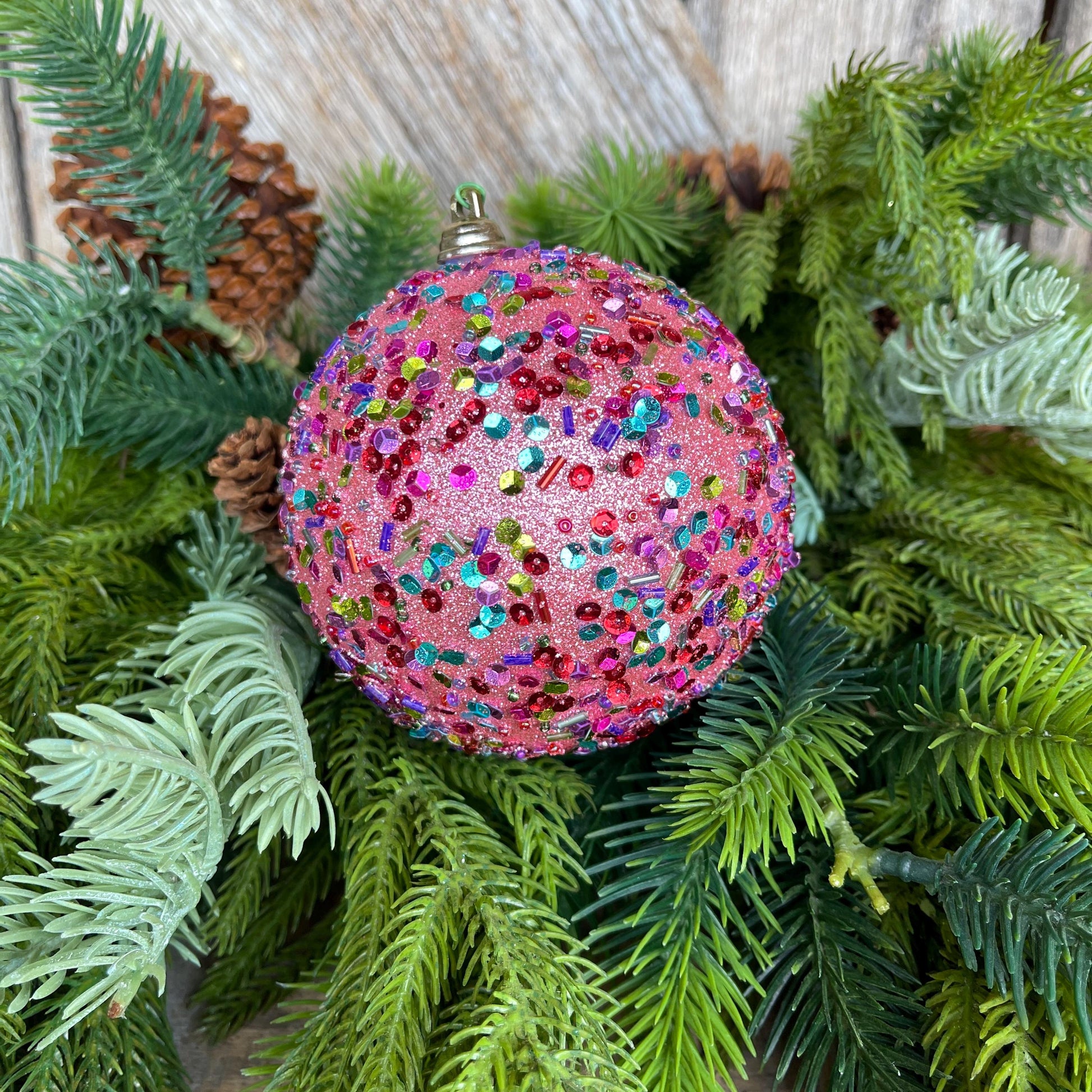 4" Pink Ornament, Pink Speckle Ornament, Farrisilk Ornament