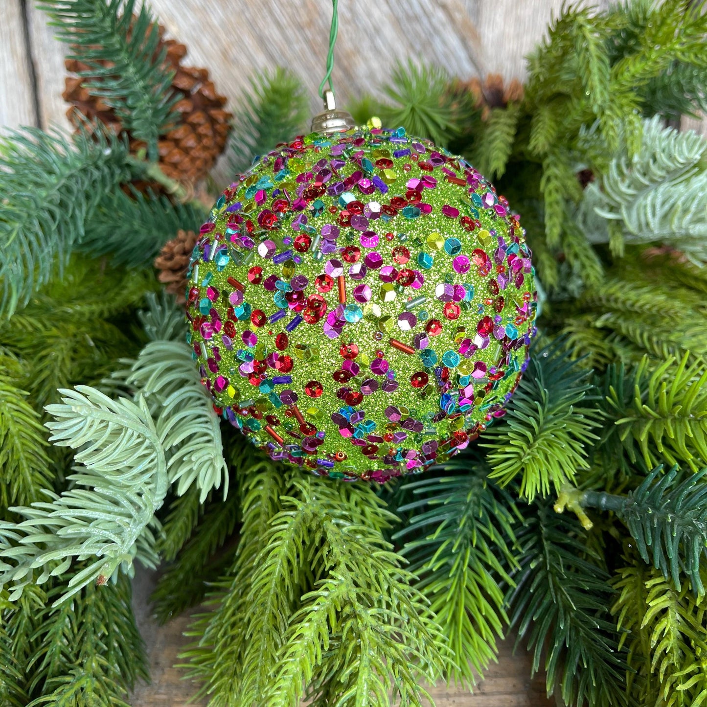 4" Lime Green Ornament, Green Speckle Ornament, Farrisilk Ornament