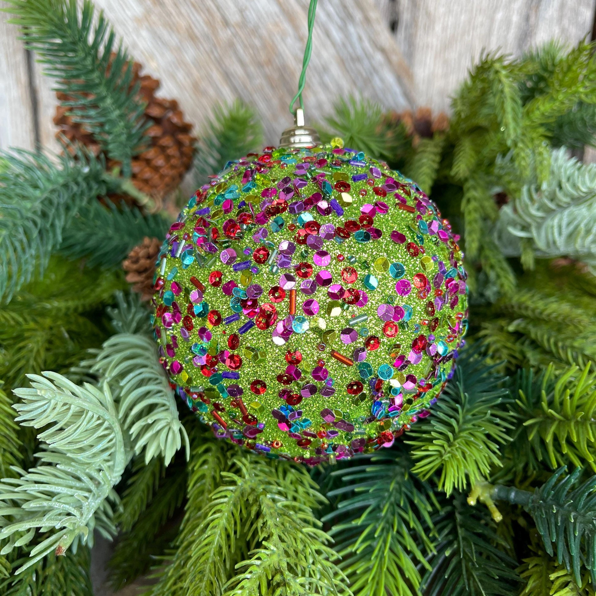 4" Lime Green Ornament, Green Speckle Ornament, Farrisilk Ornament