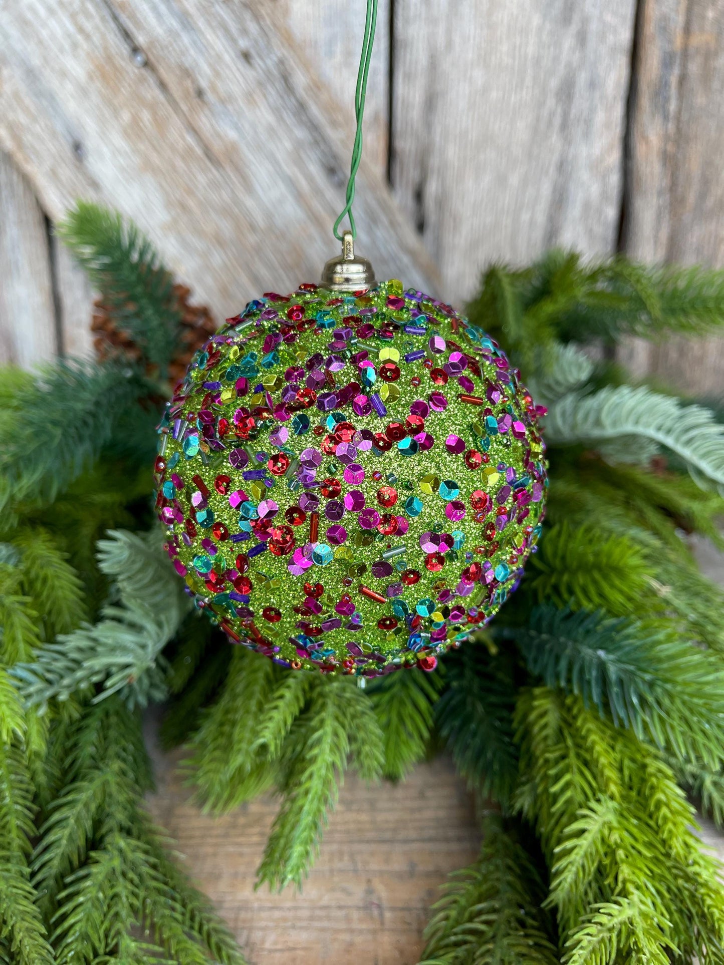 4" Lime Green Ornament, Green Speckle Ornament, Farrisilk Ornament