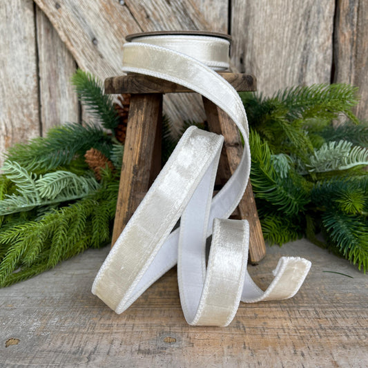 1" White Velvet, White Ribbon, Velvet Ribbon, White Christmas, Winter White, White Velvet, Designer RIbbon, Wreath SUpply