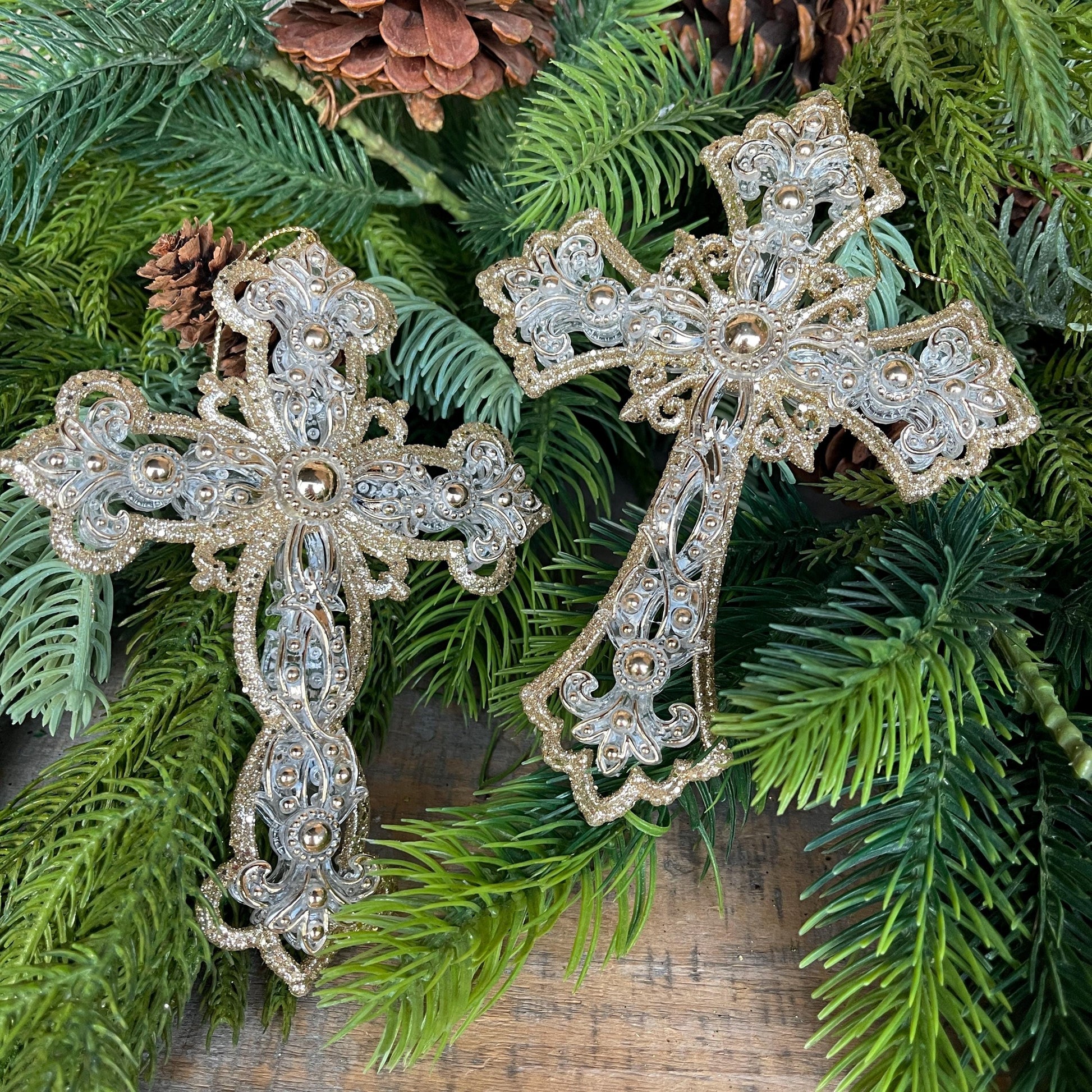 6" Cross Ornaments, Gold Silver Cross Ornament, Religious Ornaments, Christmas Ornaments, Christmas Gift, Christmas Decor