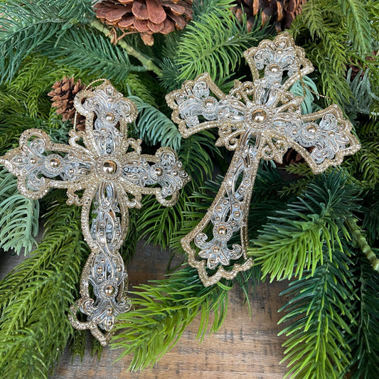 6" Cross Ornaments, Gold Silver Cross Ornament, Religious Ornaments, Christmas Ornaments, Christmas Gift, Christmas Decor