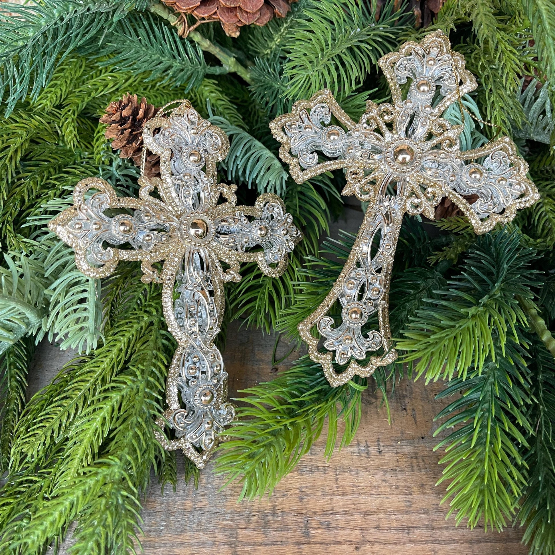 6" Cross Ornaments, Gold Silver Cross Ornament, Religious Ornaments, Christmas Ornaments, Christmas Gift, Christmas Decor