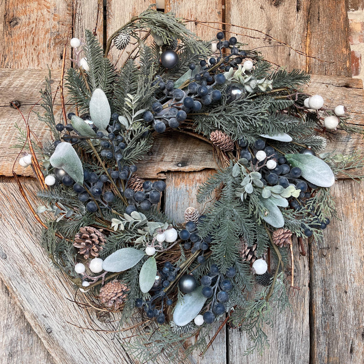24" Christmas Blueberry Wreath, Christmas Wreath, Blueberry Winter Wreath