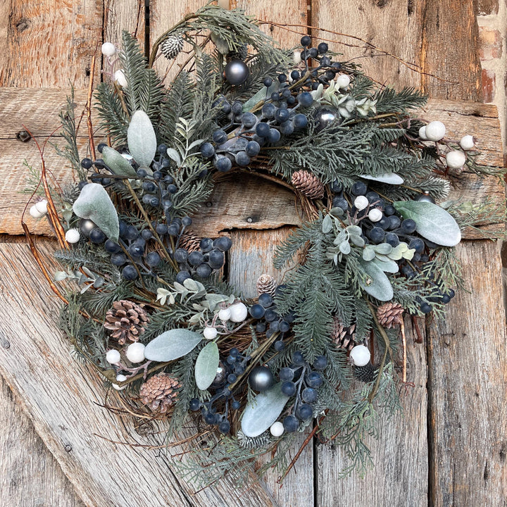 24" Christmas Blueberry Wreath, Christmas Wreath, Blueberry Winter Wreath