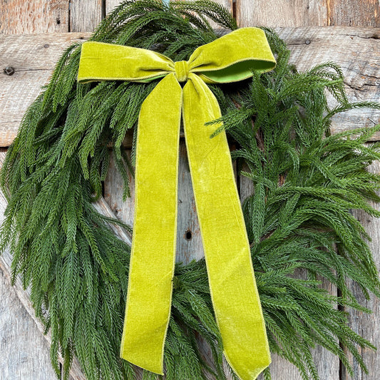 18" Lime Green Velvet Bow, Wreath Bow, Christmas Bow, Velvet Bow, Simple Bow, Unwired Bow, Bow for Christmas Tree, Bow for Wreath (bow only)
