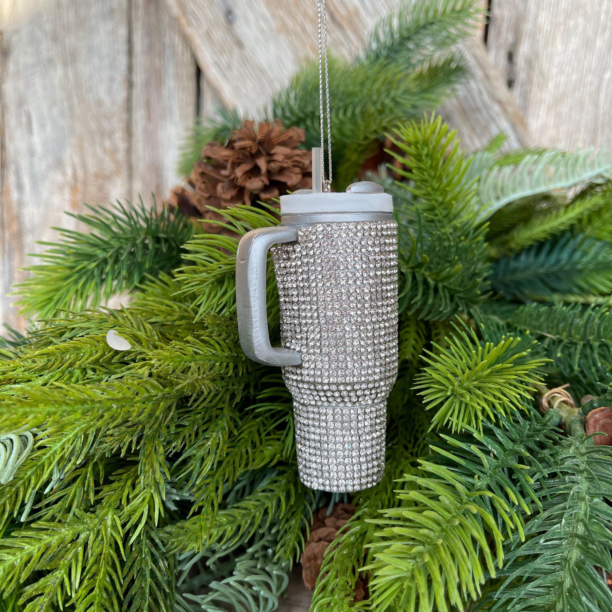 4" Silver Tumbler Ornament, Cup Ornament, Silver Ornament