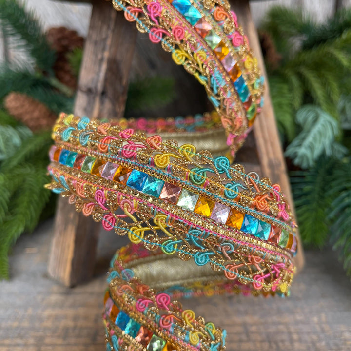 1.5" Sherbert Swirls Ribbon, Farrisilk Ribbon, Jeweled RIbbon