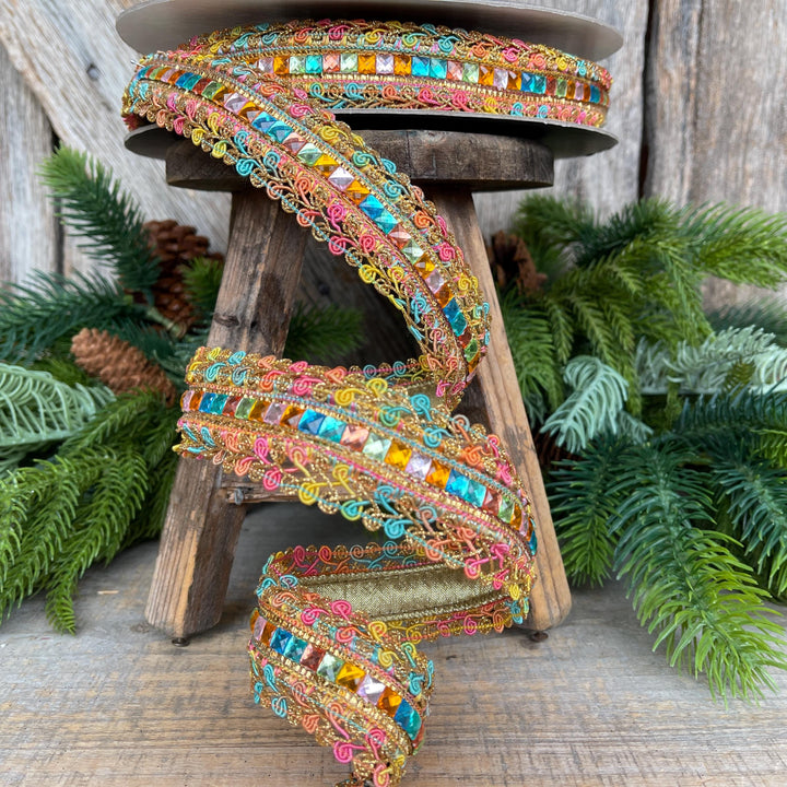 1.5" Sherbert Swirls Ribbon, Farrisilk Ribbon, Jeweled RIbbon
