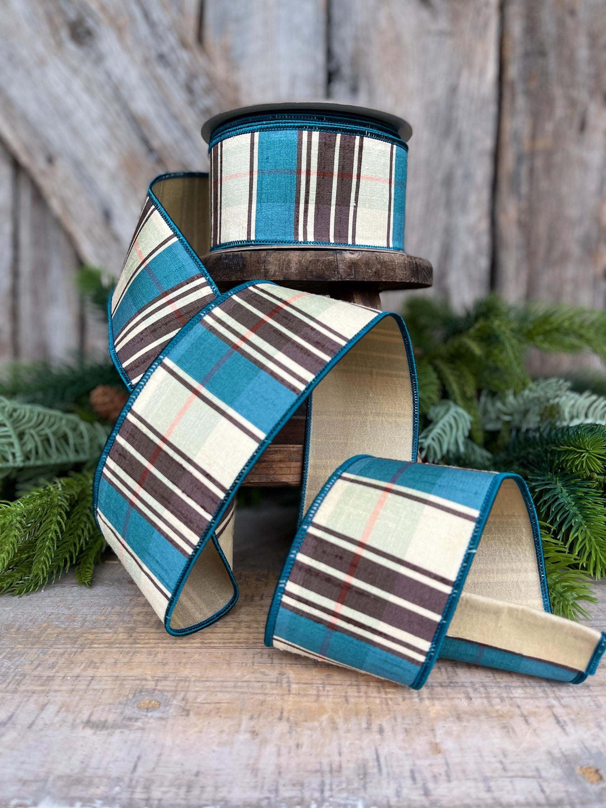 2.5" Fall Plaid Ribbon, Chocolate Hampton Plaid Ribbon, Farrisilk Ribbon