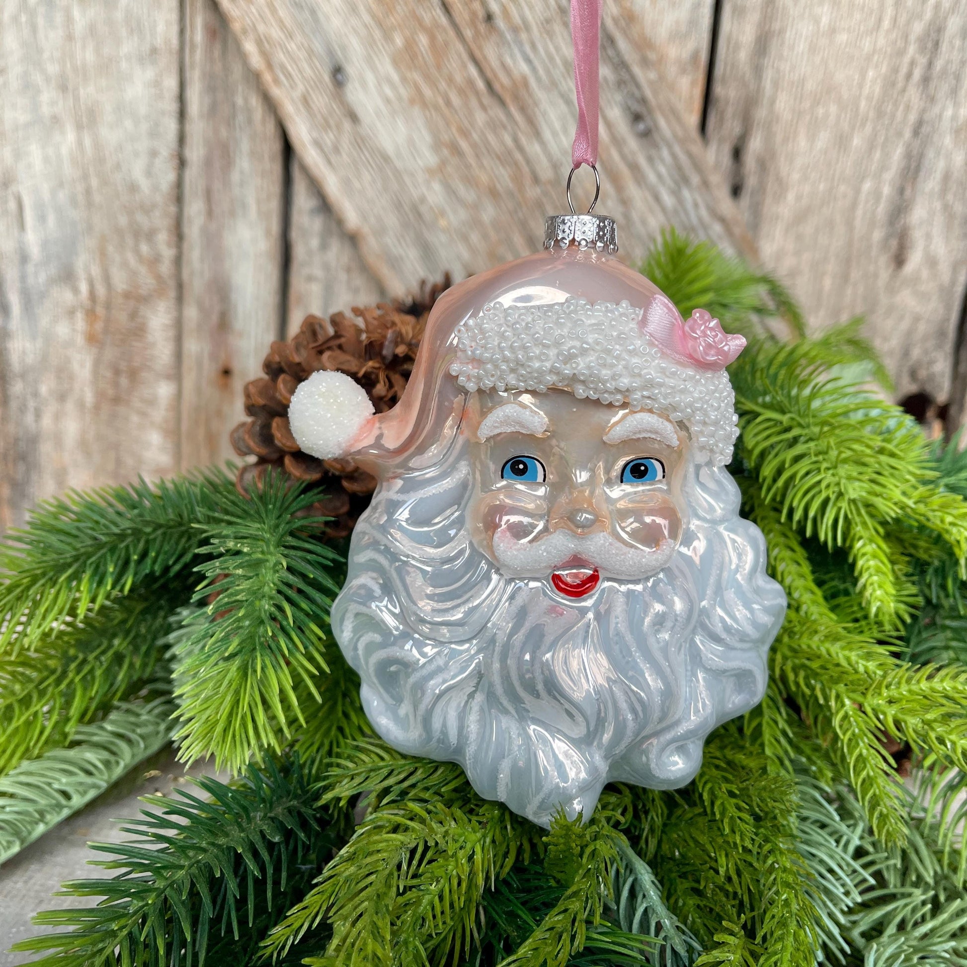 5.9" Pink Santa Ornament, Pinkmas Ornament, Pink Christmas Ornament, Pink Santa Claus Ornament, Glass Pink Ornament