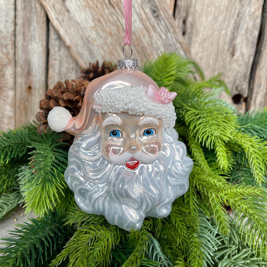 5.9" Pink Santa Ornament, Pinkmas Ornament, Pink Christmas Ornament, Pink Santa Claus Ornament, Glass Pink Ornament