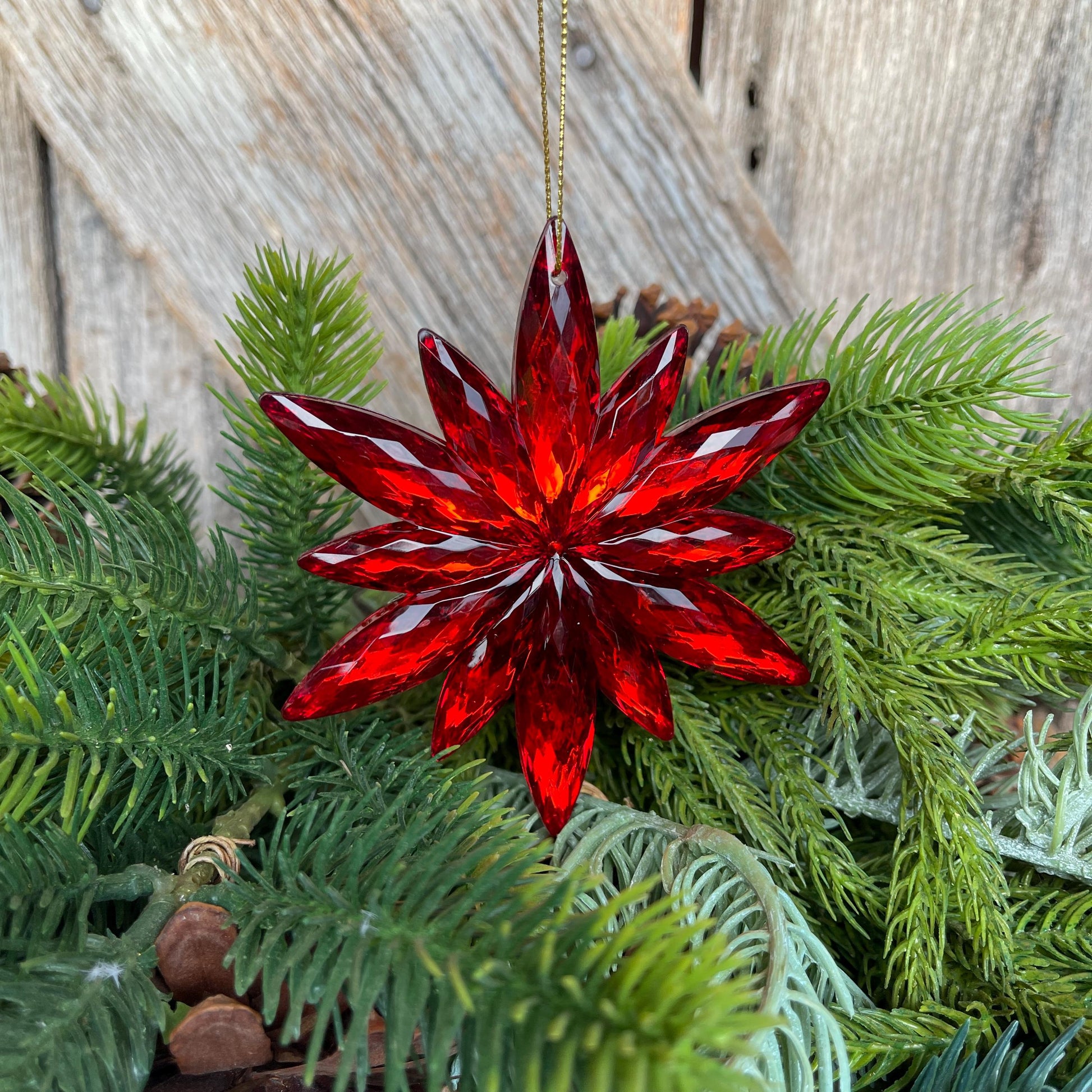 4" Red Jewel Poinsettia Ornament, Christmas Ornament, Red Jewel Ornament, Poinsettia Ornament