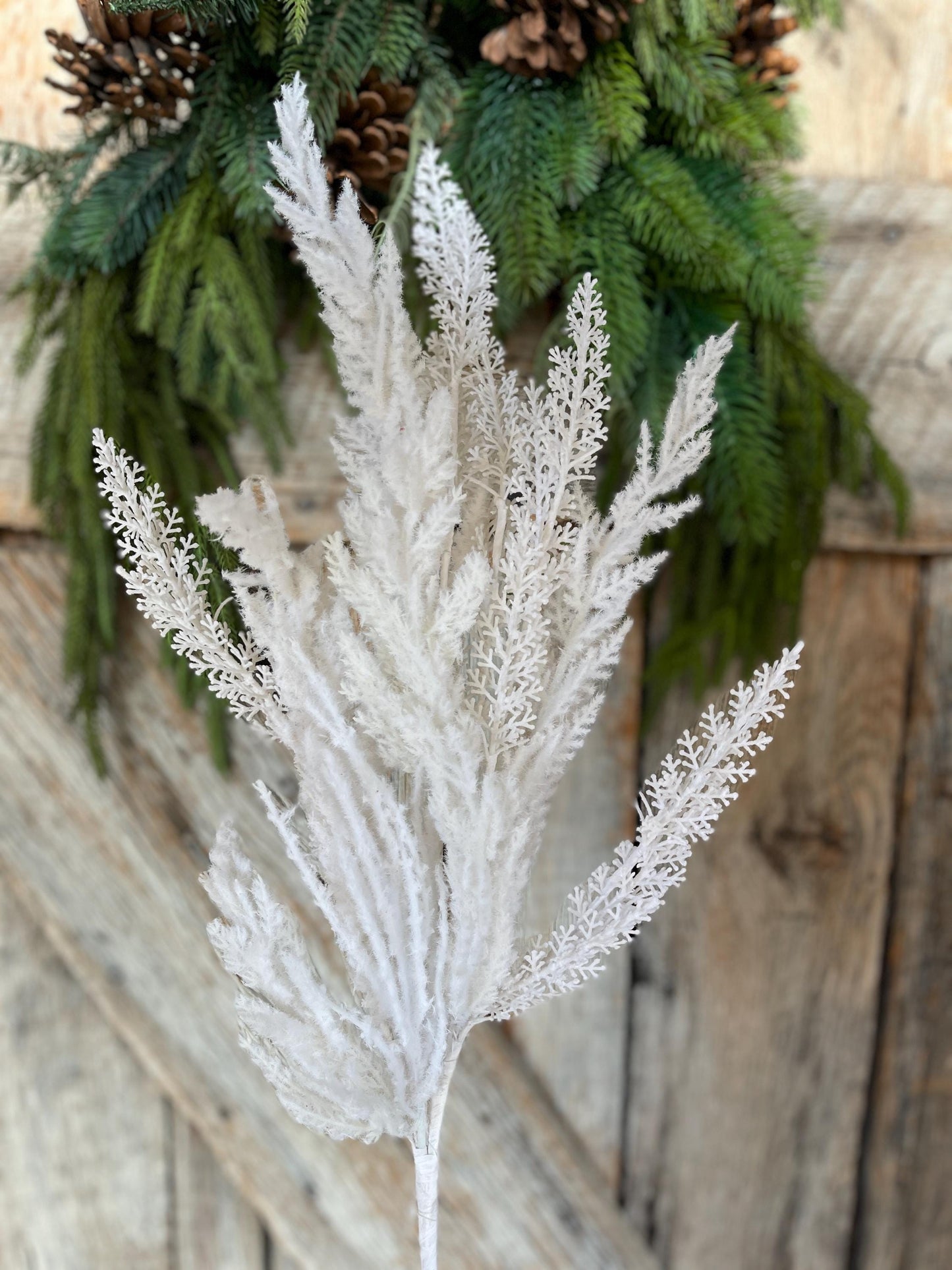 29" White Christmas Bush, White Pampas Spray, White Filler Bush