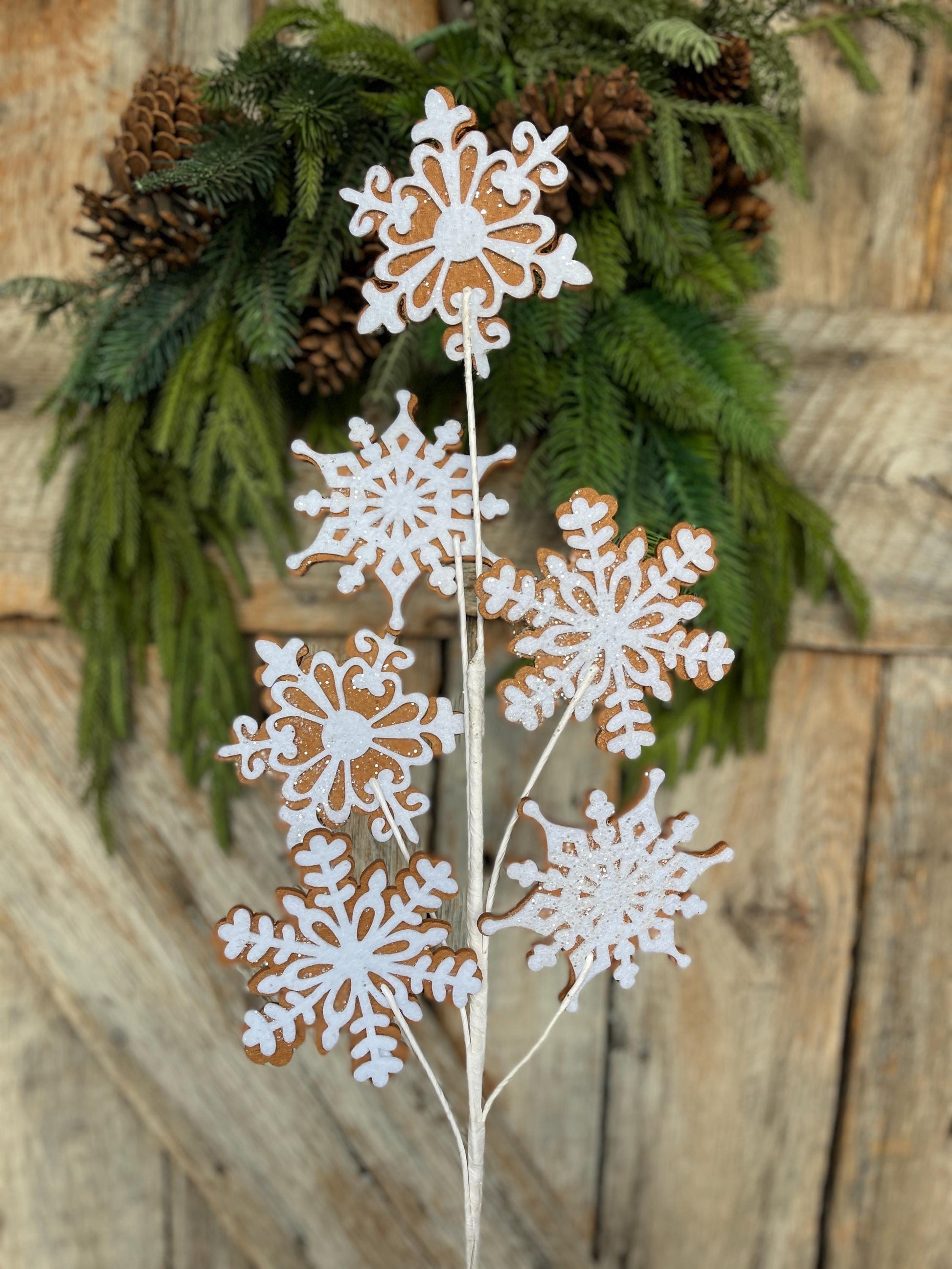 28" Gingerbreak Snowflake Spray, Snowflake Spray, CHristmas Tree Spray