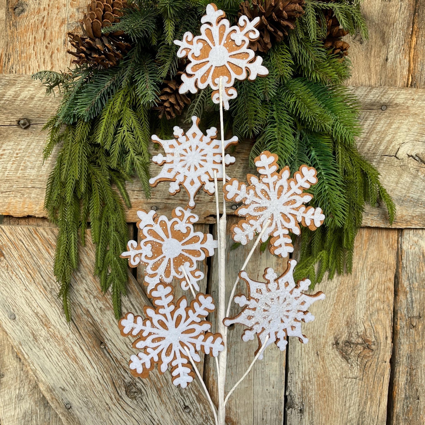 28" Gingerbreak Snowflake Spray, Snowflake Spray, CHristmas Tree Spray