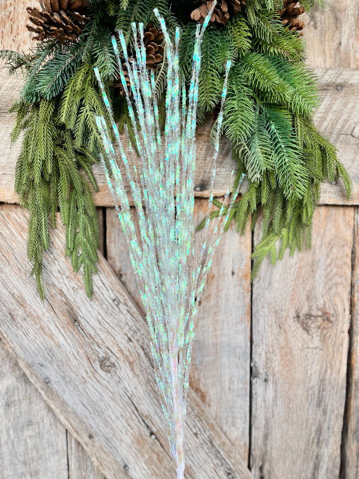 36" White Iredescent Spray, White Christmas Spray